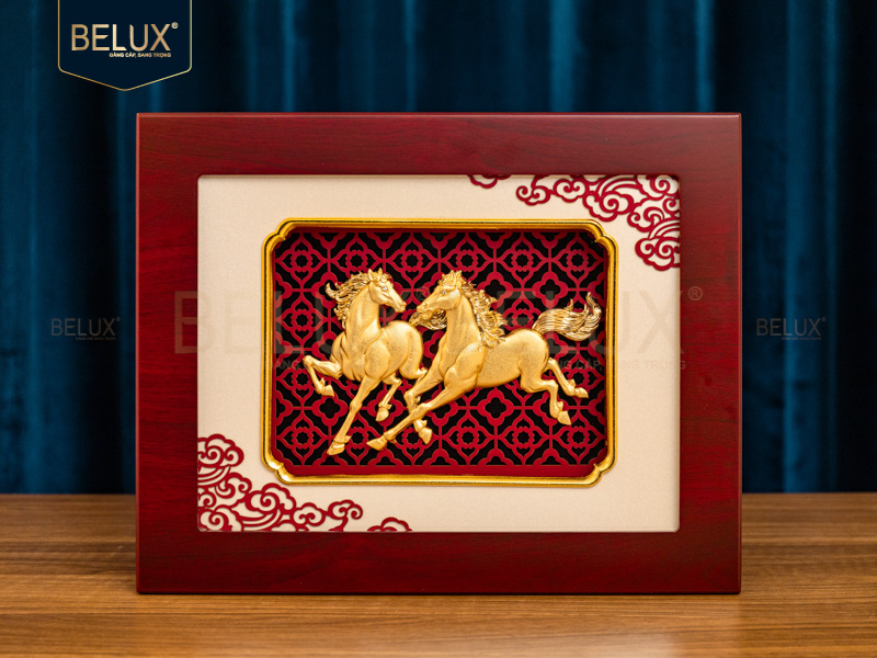 Tranh Song Mã Mạ Vàng 24k 34x27cm